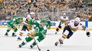 Jan 1, 2020; Dallas, TX, USA; Dallas Stars left wing Roope Hintz (24) is chased by Nashville Predators defenseman Roman Josi (59) during the third period in the 2020 Wint