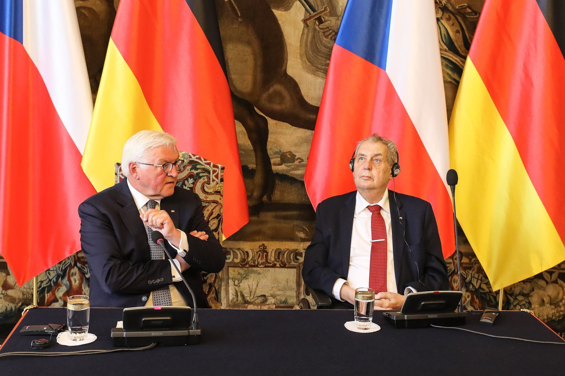Německý prezident Frank-Walter Steinmeier a český prezident Miloš Zeman, setkání na Hradě