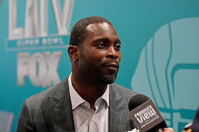 Jan 28, 2020; Miami, Florida, USA; Fox Sports broadcaster Michael Vick speaks with the media during Fox Sports media day at the Miami Beach convention center. Mandatory C