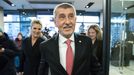 Andrej Babiš  přichází do volebního štábu. Záběr z pražského volebního štábu prezidentského kandidáta Andreje Babiše. 28. 1. 2023