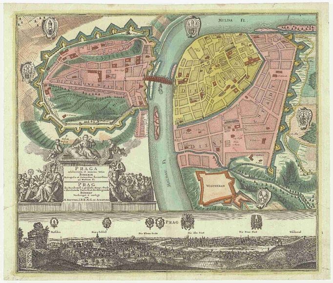 Známý německý vydavatel map Georg Matthäus Seutter: Praha, 1740