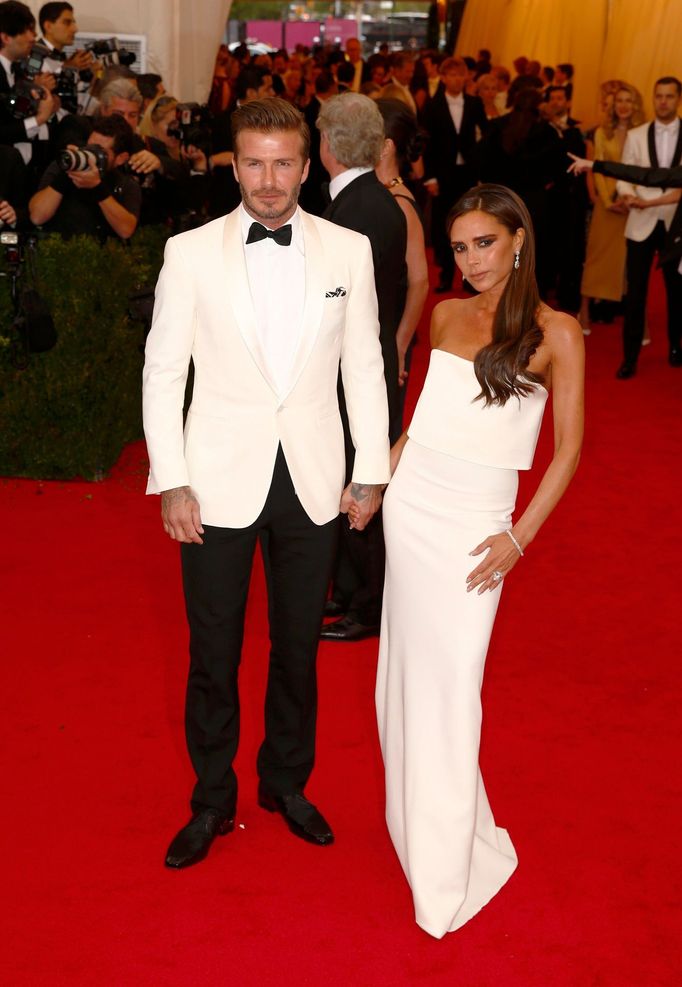 David and Victoria Beckham arrive at the Metropolitan Museum of Art Costume Institute Gala Benefit celebrating the opening of &quot;Charles James: Beyond Fashion&quot; in