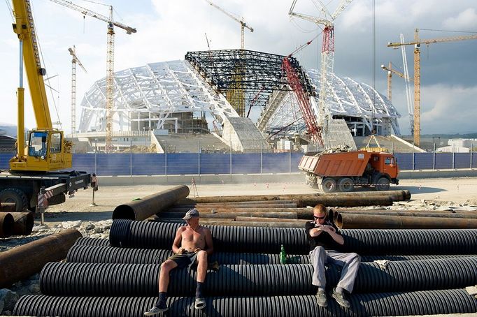 Olympic Park under construction in Sochi, Russia SOCHI, RUSSIA. MAY 20, 2013. The construction site of Bolshoi Stadium in Olympic Park. In 2014 Sochi is set to host 2014 Winter Olympic Games.