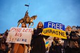 Záběry z pražské demonstrace na Václavském náměstí na podporu napadené Ukrajiny. 24. 2. 2022