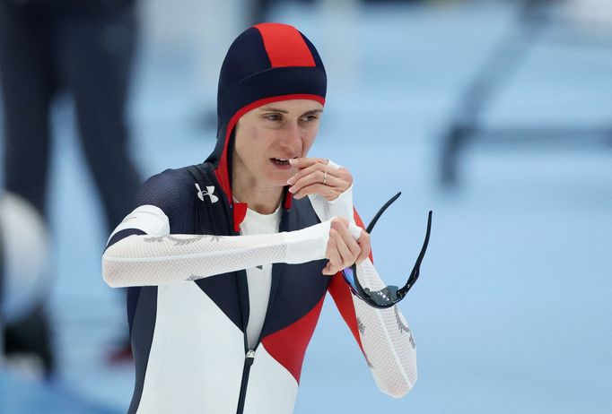 Martina Sáblíková v závodě rychlobruslařek na 5000 m na ZOH v Pekingu 2022