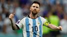 Lionel Messi slaví gól ve čtvrtfinále MS 2022 Nizozemsko - Argentina