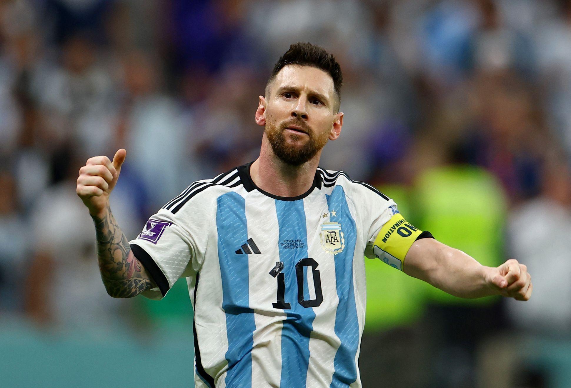 Lionel Messi slaví gól ve čtvrtfinále MS 2022 Nizozemsko - Argentina
