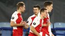 Slávisté slaví gól v odvetě  2. kola  Evropské ligy Leicester  - Slavia