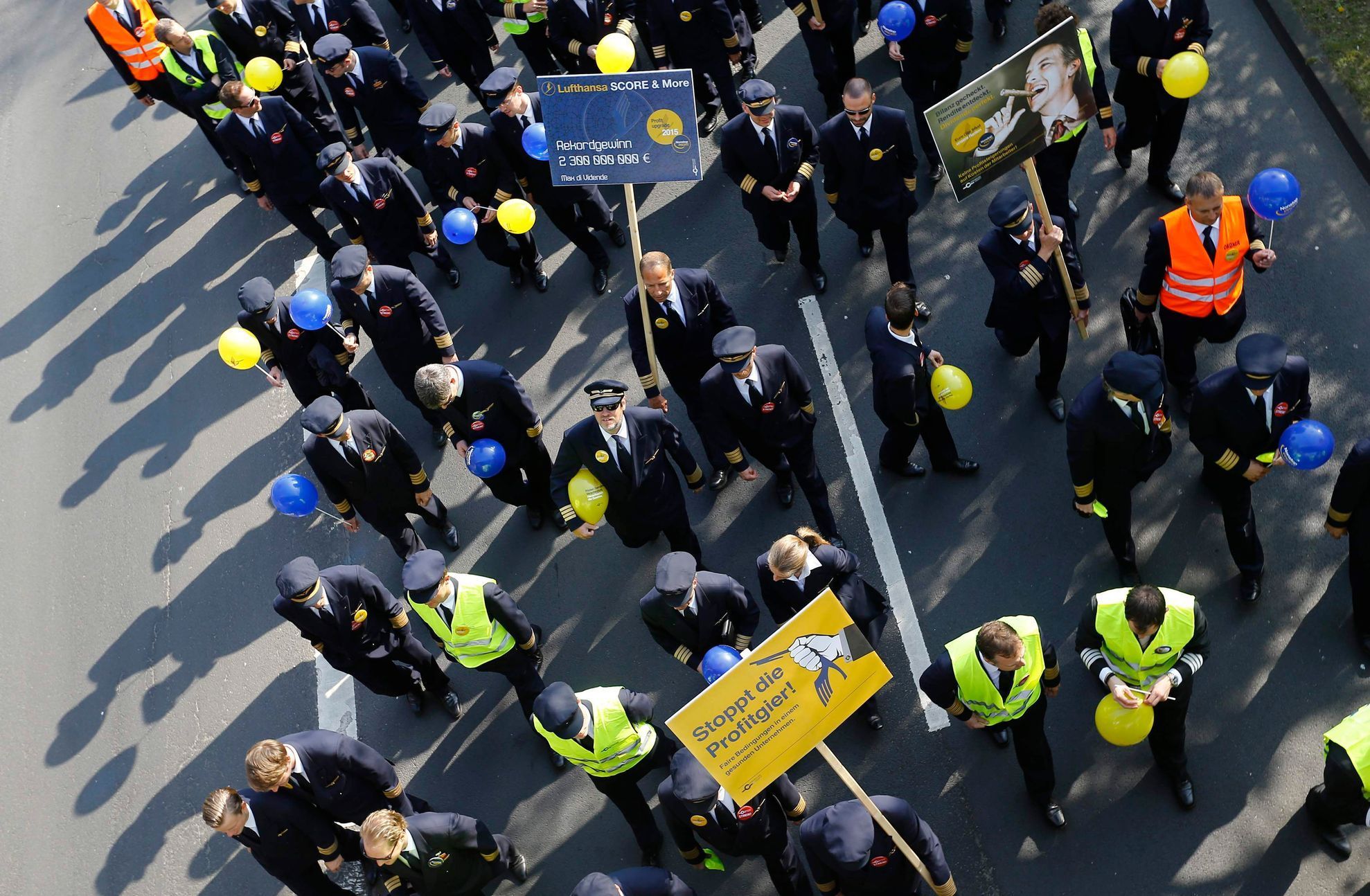 Lufthansa pilots take part in demonstration during strike action at Fraport airport in Frankfurt