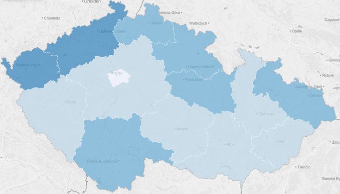 Mapa bankrotů pro rok 2019 podle Institutu prevence a řešení předlužení.