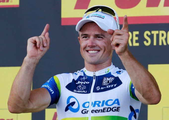 Simon Gerrans slaví vítězství ve třetí etapě Tour de France