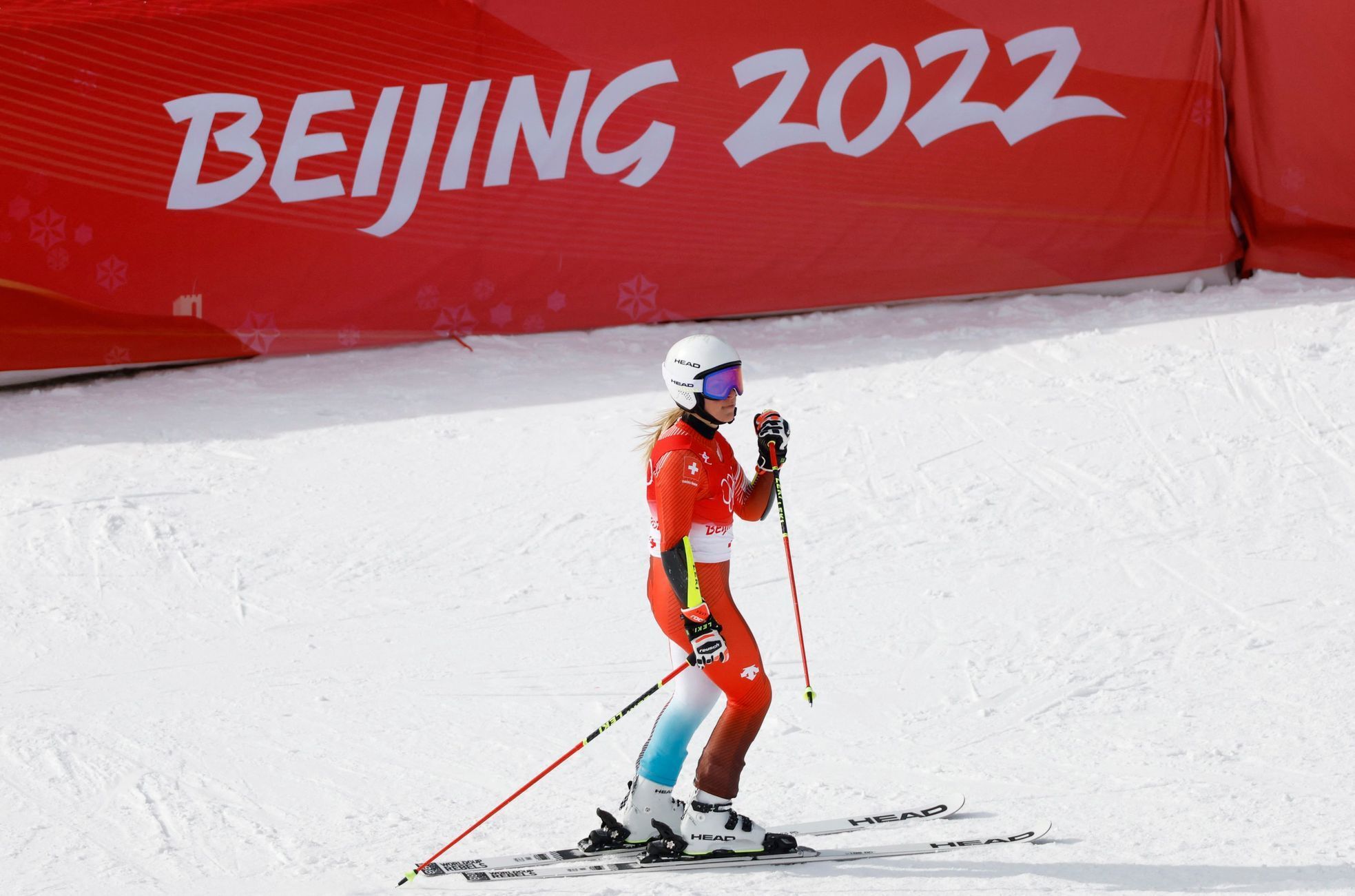 Lara Gutová-Behramiová v cíli olympijského obřího slalomu