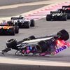 Havarovaný Racing Point Lance Strolla ve Velké ceně Bahrajnu formule 1
