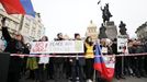 Záběry z pražské demonstrace na Václavském náměstí na podporu napadené Ukrajině.