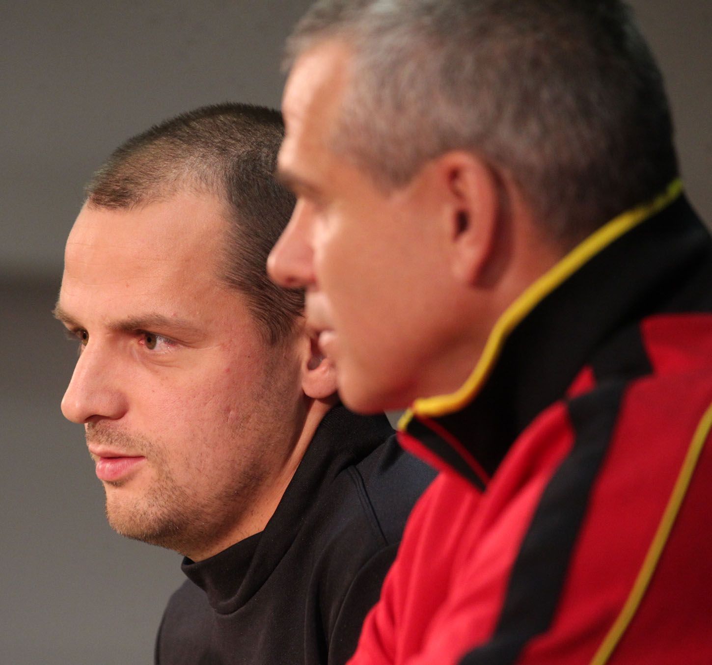 Fotbalový trenér Sparty Praha Vítězslav Lavička s Markem Matějovským na tiskové konferenci.