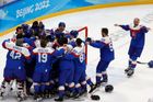 OH 2022, Peking, hokej, utkání o 3. místo, Slovensko - Švédsko, radost Slovenska