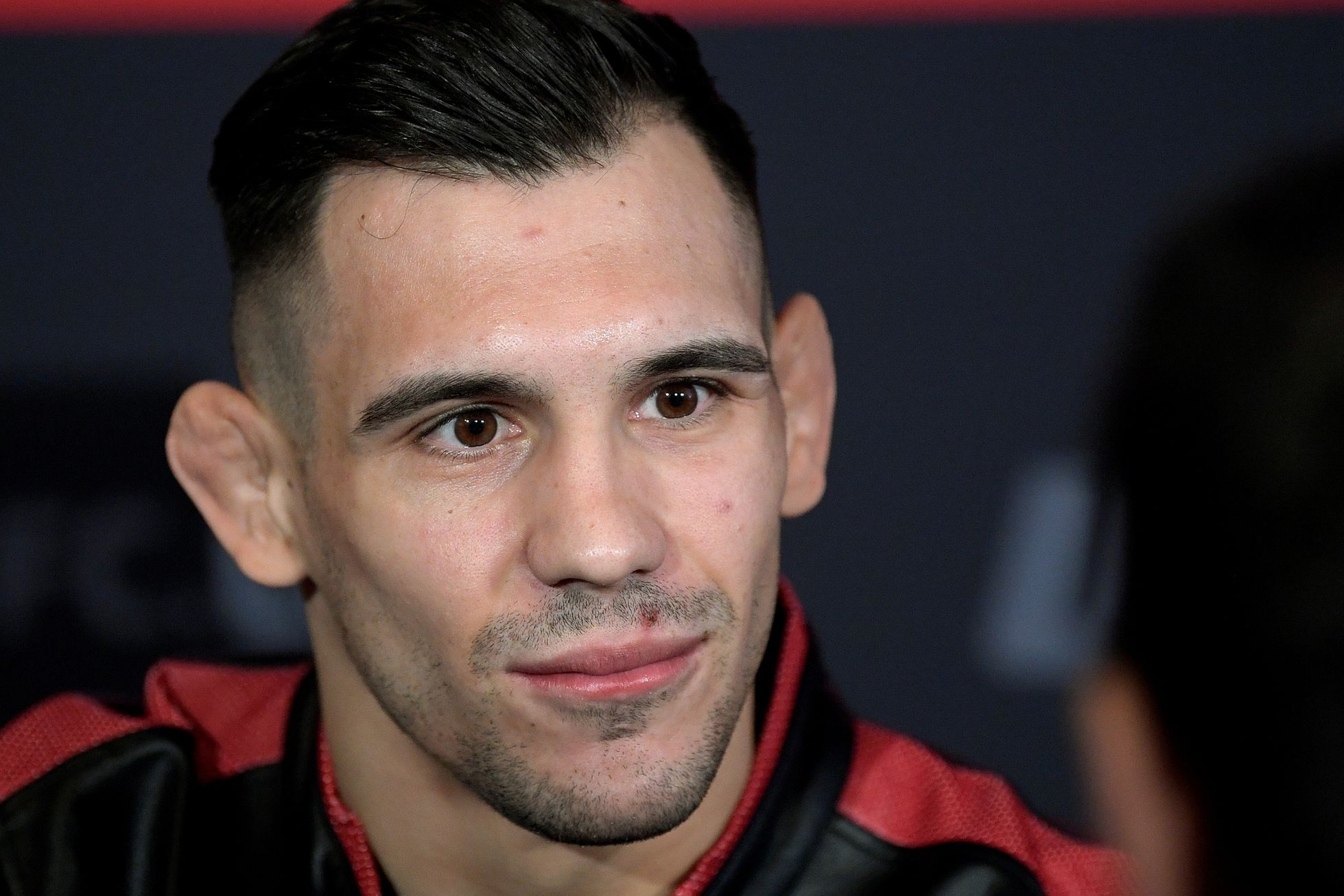 Aleksandar Rakic of Austria attends a news conference ahead of the Ultimate Fighting Championship (UFC) gala in Stockholm Globe Arena, in Stockholm