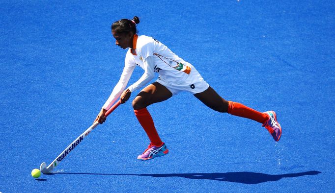 Women's Pool B Argentina v India - Olympic Hockey Centre - Rio de Janeiro, Brazil - 13/08/2016. Nikki Pradhan (IND) of India competes.