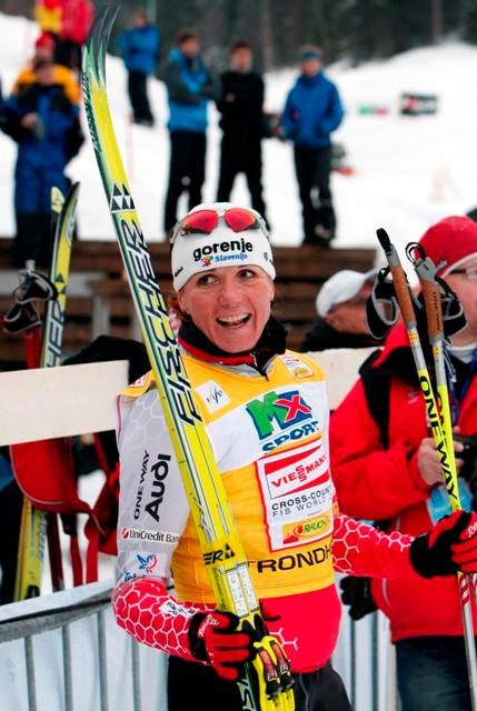 Petra Majdičová se raduje z vítězství v Trondheimu