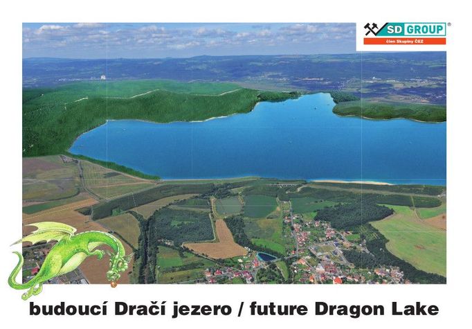 Budoucí Dračí jezero, pojmenované podle rypadla v nedalekém Březně, které se stalo turistickou atrakcí.