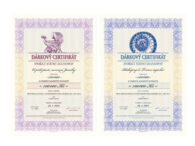 Státní spořicí dluhopisy - dárkový certifikát vánoční emise 2013.