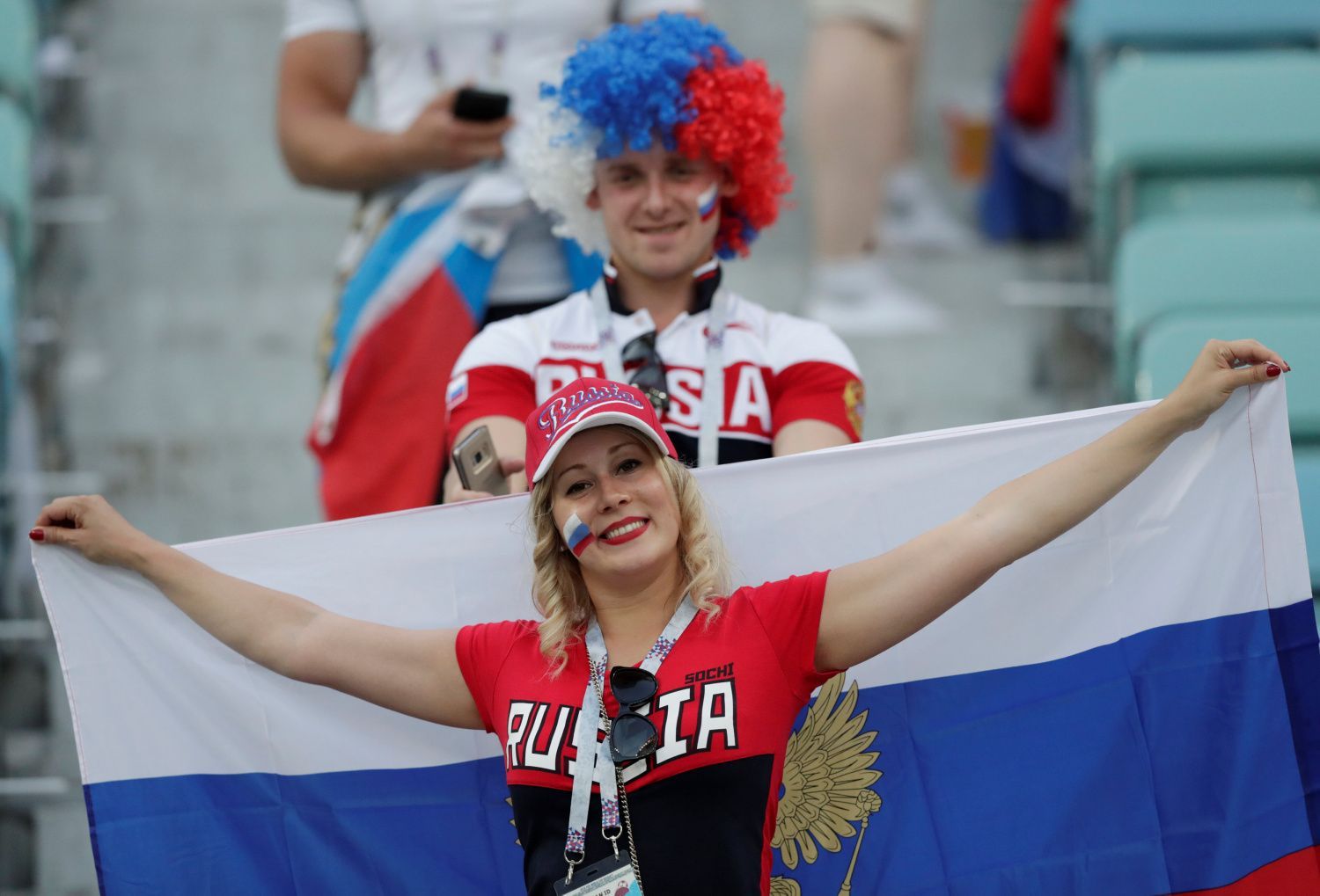 Fanoušci na zápase Rusko - Chorvatsko na MS 2018