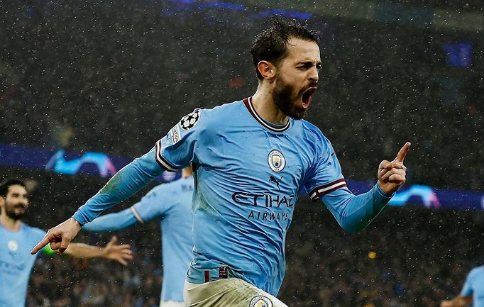 Bernardo Silva slaví gól Manchesteru City ve čtvrtfinále Ligy mistrů proti Bayernu.