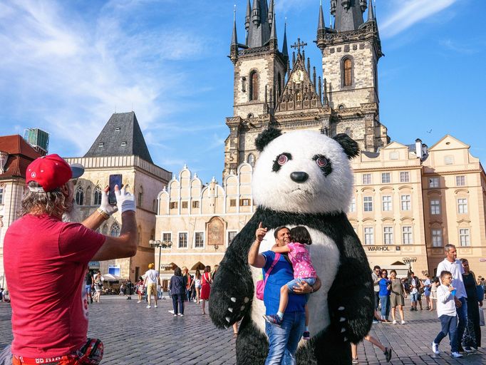 Praha chce zakázat obří masky medvědů, pand a goril