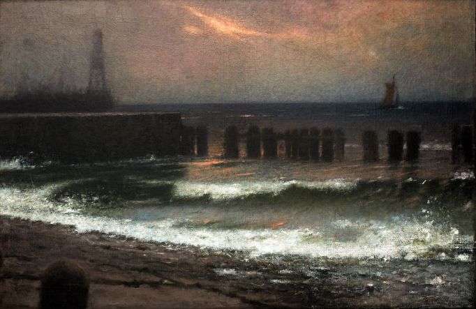 Jakub Schikaneder: Večer u mořského břehu, 1922 až 1924, olej na plátně