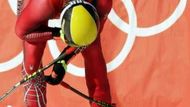 Zklamaný Hermann Maier v cíli olympijského sjezdu.