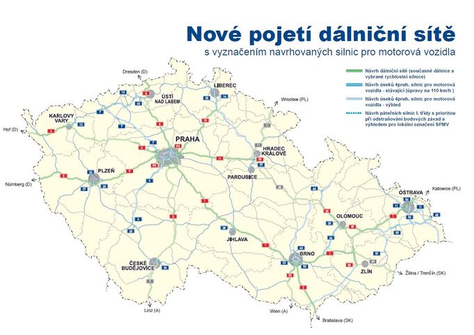 Nové pojetí dálniční sítě. Návrh ministerstva dopravy schválila v lednu 2013 vláda.