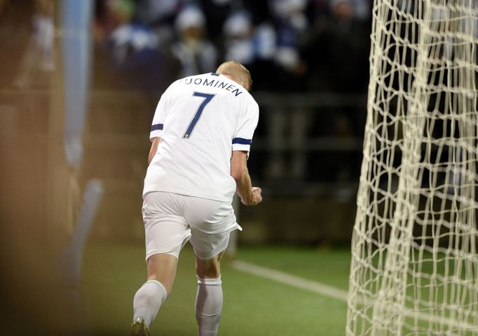 Soccer Football - Euro 2020 - Group J Qualification - Finland v Liechtenstein - Helsinki, Finland November 15, 2019. Jasse Tuominen of Finland celebrates his opening goal