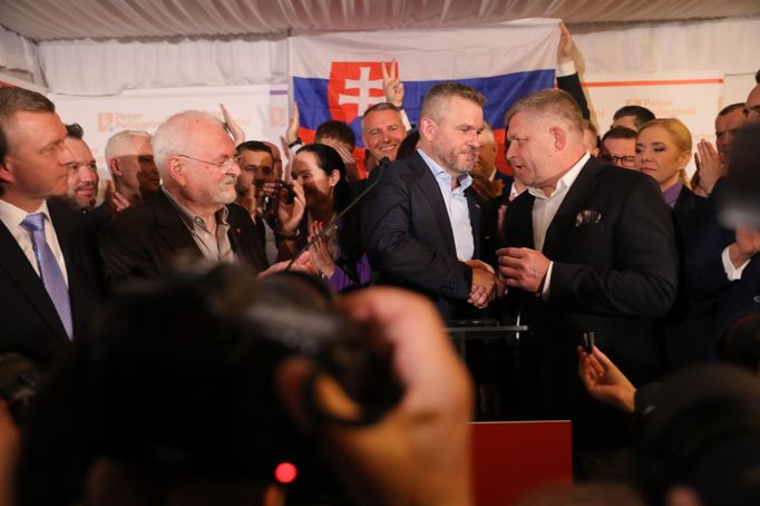 Peter Pellegrini na tiskové konferenci po výhře v prezidentských volbách na Slovensku.