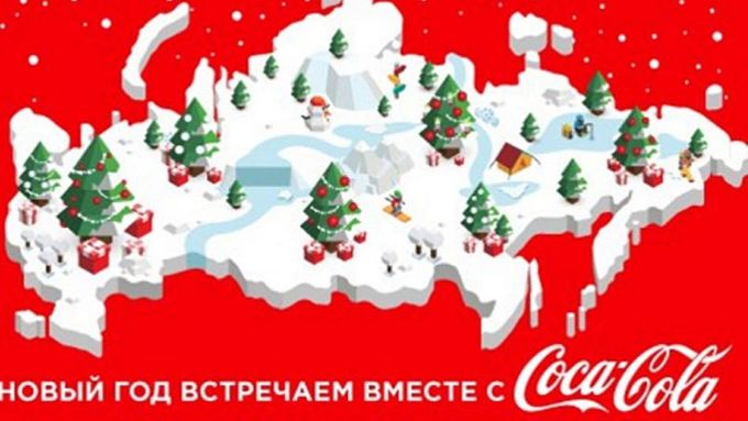 Novoroční přání Coca-Coly ruským zákazníkům.