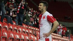 Ondřej Kúdela slaví slávistický titul po zápase 30. kola F:L Slavia - Plzeň