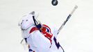 Goaltender Jakub Kovar of the Czech Republic saves during the second period of their men's ice hockey World Championship group A game against Canada at Chizhovka Arena in