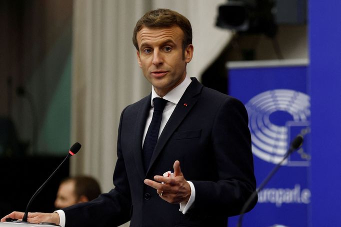 Emmanuel Macron na půdě Evropského parlamentu.