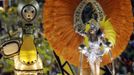 A reveller from the Sao Clemente samba school participates on the second night of the annual carnival parade in Rio de Janeiro's Sambadrome, February 11, 2013. REUTERS/Ricardo Moraes (BRAZIL - Tags: SOCIETY) Published: Úno. 12, 2013, 12:32 dop.