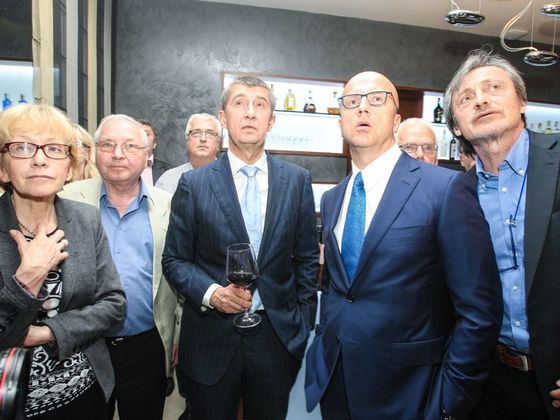 Andrej Babiš a Pavel Telička sledují výsledky voleb v roce 2013.