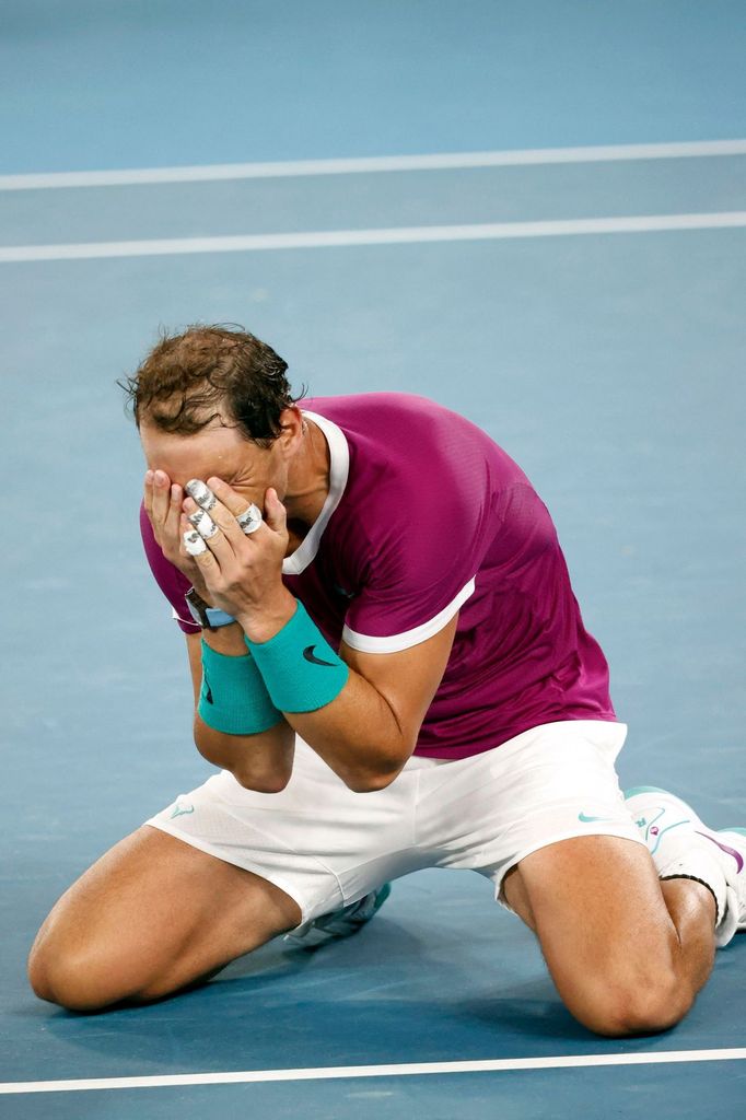 Tennis - Australian Open - Men's Singles Final - Melbourne Park, Melbourne, Australia - January 31, 2022 Spain's Rafael Nadal celebrates winning the final against Russia'