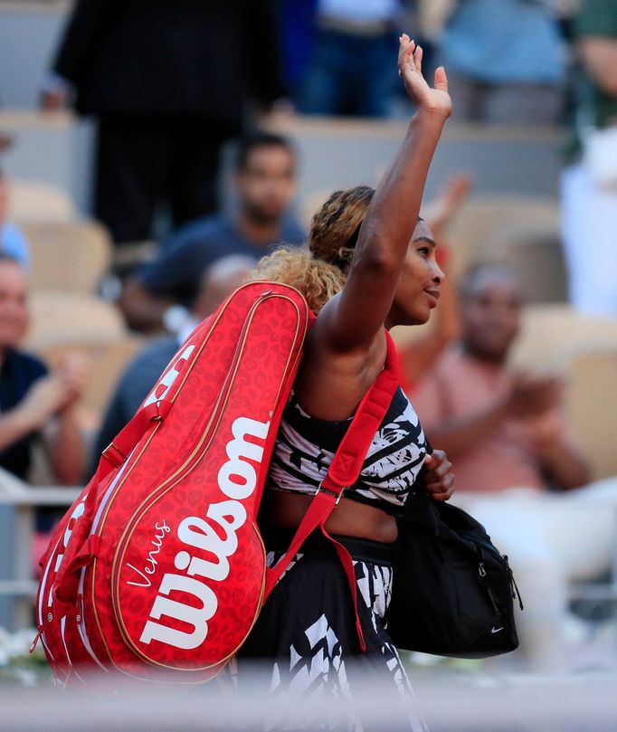 Tennis - French Open - Roland Garros, Paris, France - June 1, 2019. Serena Williams of the U.S. leaves the court after losing her third round match against Sofia Kenin of