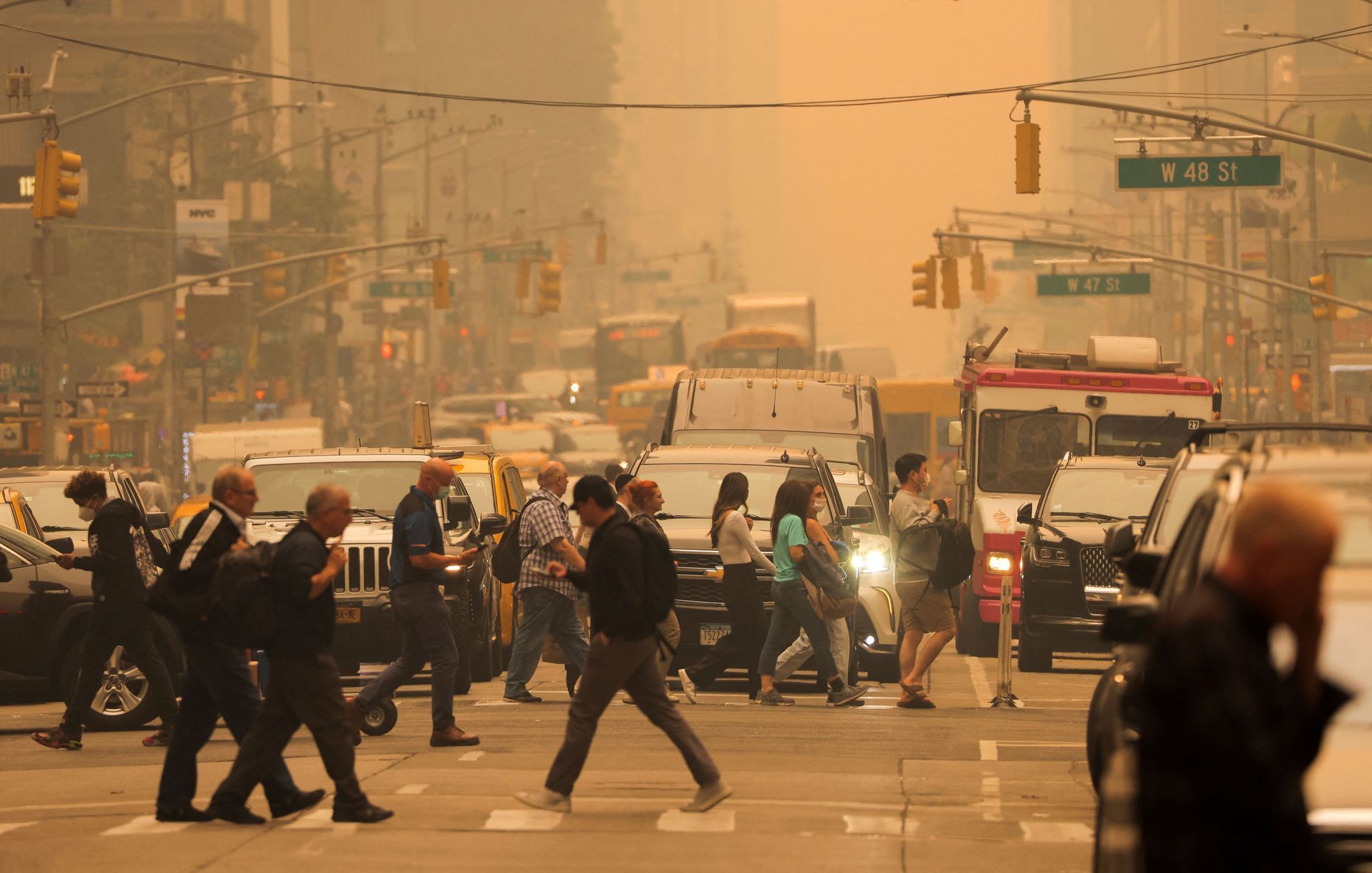 New York USA smog kouř požáry