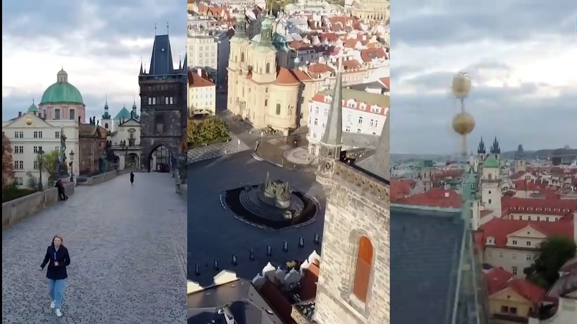 Štáb Rusky Darjy Grigorovové pourušuje zákon s kamerou na dronu létá bez povolení v zakázané zóně Pražského hradu.