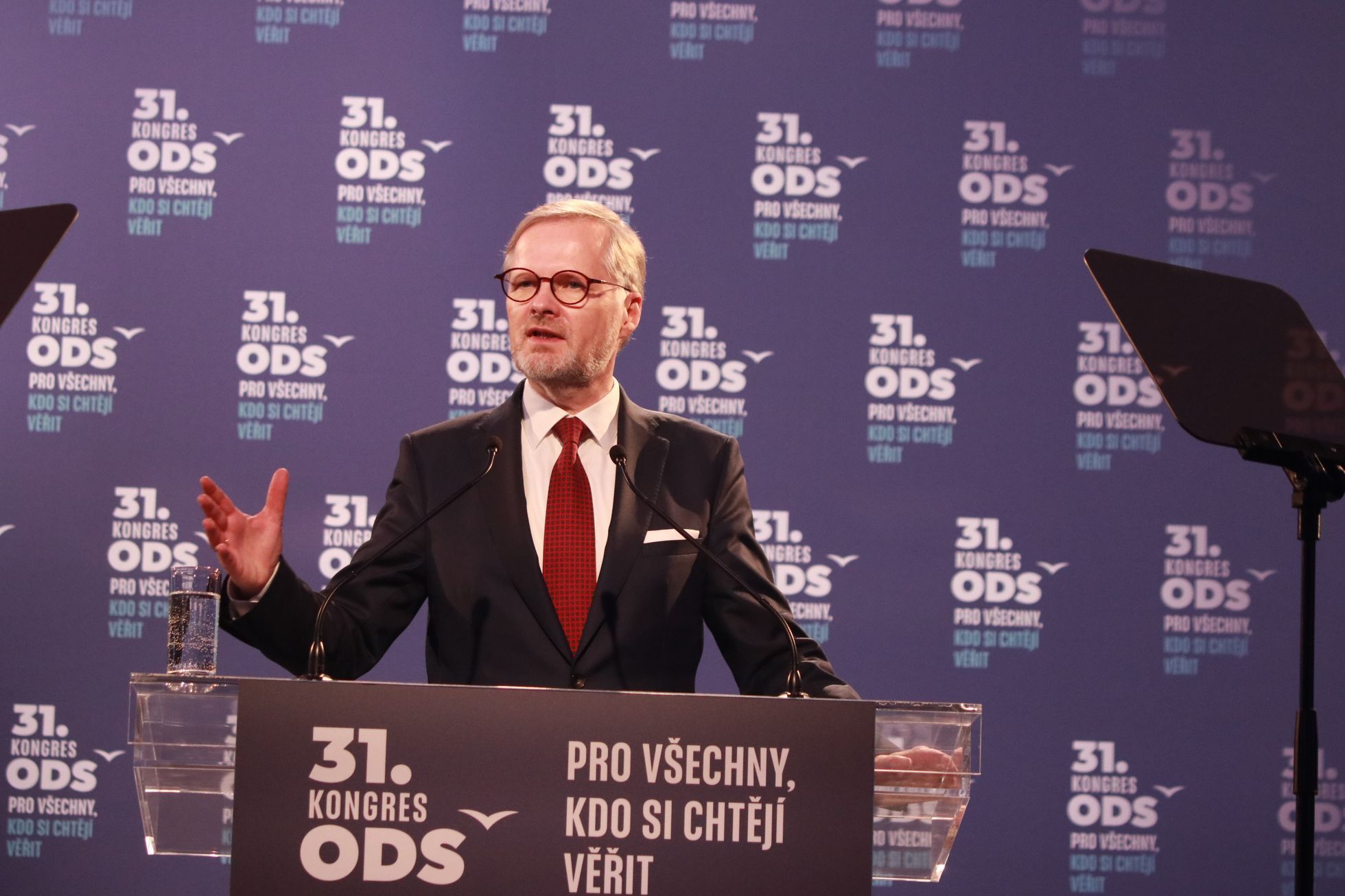 Předseda ODS Petr Fiala pronáší projev na Kongresu ODS v Ostravě