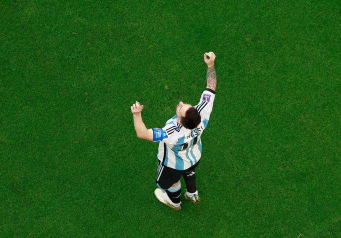 Lionel Messi slaví gól v zápase Argentina - Saúdská Arábie na MS 2022