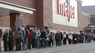 Unemployed residents of the Detroit area lined up to apply for 200 jobs at a new Meijer store, Rochester Hills, Michigan, USA