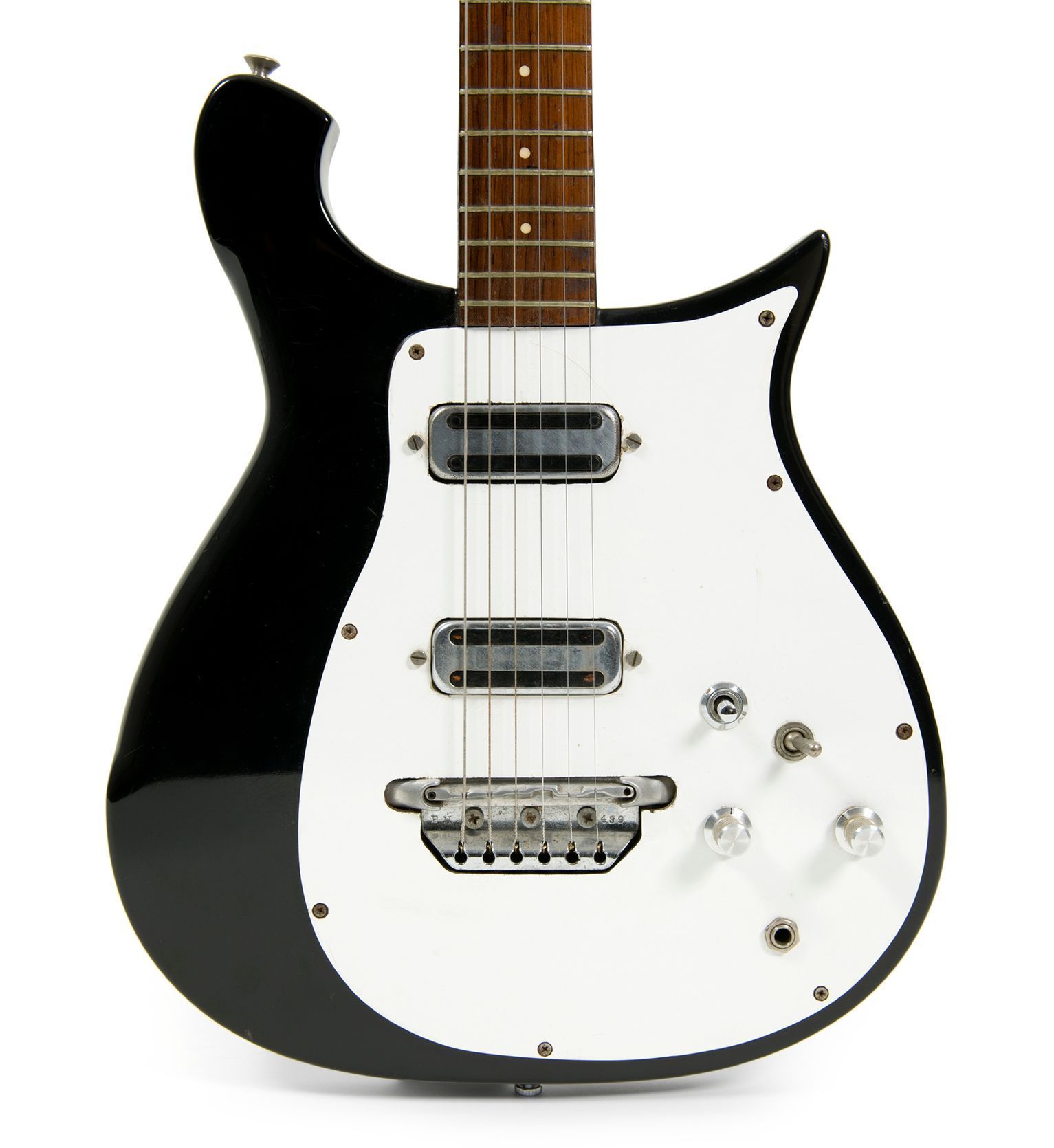 George Harrison's black-and-white 1962 Rickenbacker 425 electric guitar is shown in this handout photo provided by Julien's Auctions