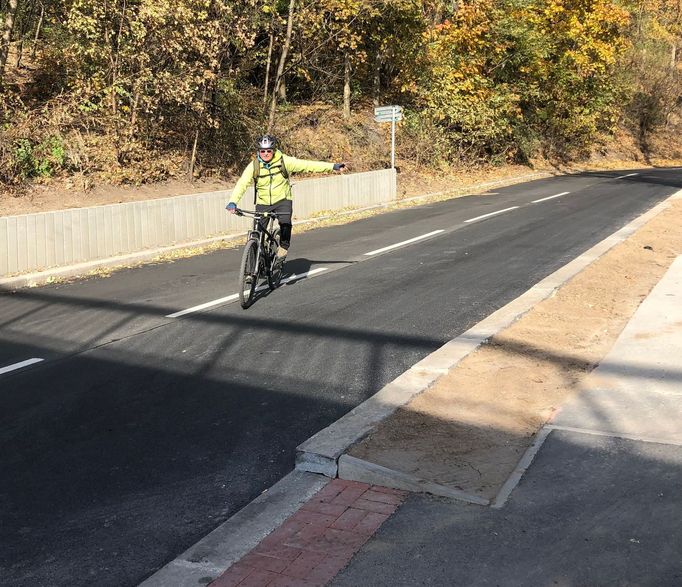 Když jede cyklista Bulovkou dolů, musí překřížit vozovku a najet na chodník, až pak se dostne pod viaduktem k přechodu.