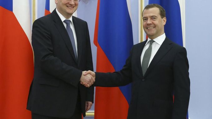 Petr Nečas při schůzce s Dmitrijem Medveděvem.