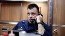 April 24, 2011 - Cape Canaveral, Florida, U.S. - -- Cape Canaveral, Fla. -- Commander John Gearhart, in the wardroom, speaks with the control room during lunch aboard the USS Annapolis (SSN 760), a S6G nuclear reactor powered fast attack submarine, sailing from Port Canaveral in Cape Canaveral on Sunday. The USS Annapolis measures 362 ft. in length and 33 ft. at the beam, a diving depth of over 400 ft., 27+ mph, 12 vertical launch missile tubes, 4 torpedo tubes, and a crew of 130 enlisted submariners. The submarine was commissioned April 11, 1992 with its homeport in Groton, Connecticut. USS Annapolis sailed to the 21st Anniversary of Fleet Week at Port Everglades, Fort Lauderdale. (Credit Image: © Gary Coronado/The Palm Beach Post) (